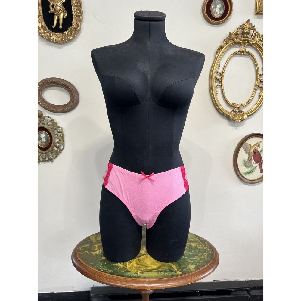 Victoria's Secret Vintage Pink Floral Lace Cotton Cheeky Bikini Panties Size L